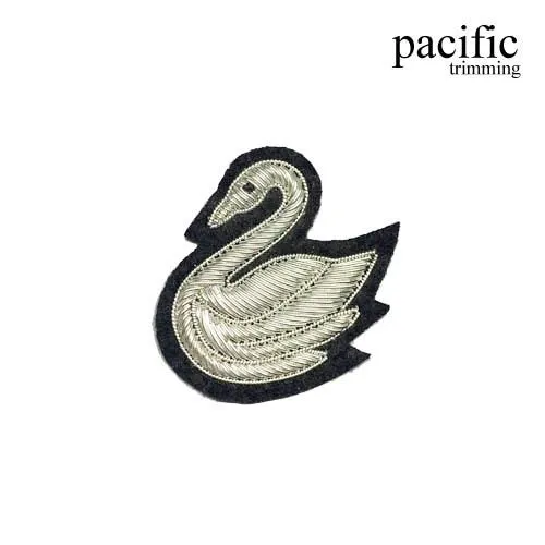 1 3/4" Zari Embroidery Swan Emblem Patch : PA0MT534