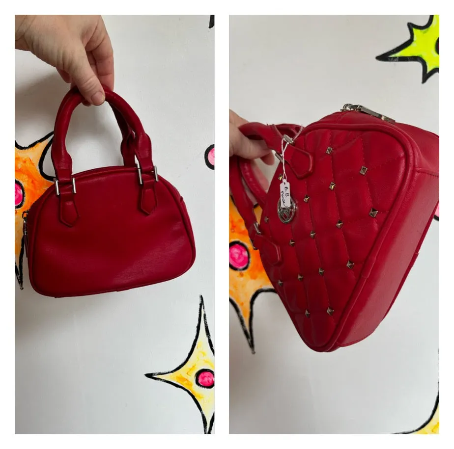 90s Y2K | Red Badgley Mischka Quilted Mini Purse Baby Vegan Leather Handbag