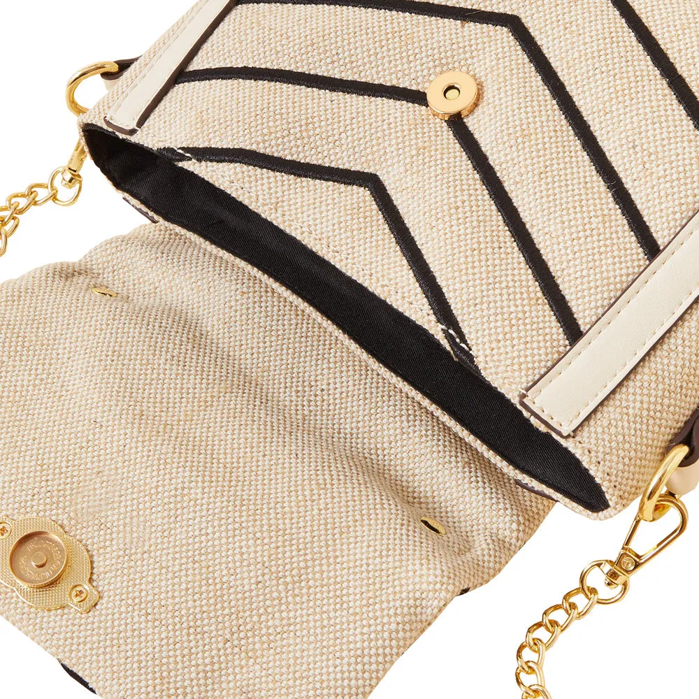 Accessorize London Women's Faux Leather Chevron linen handheld Satchel bag