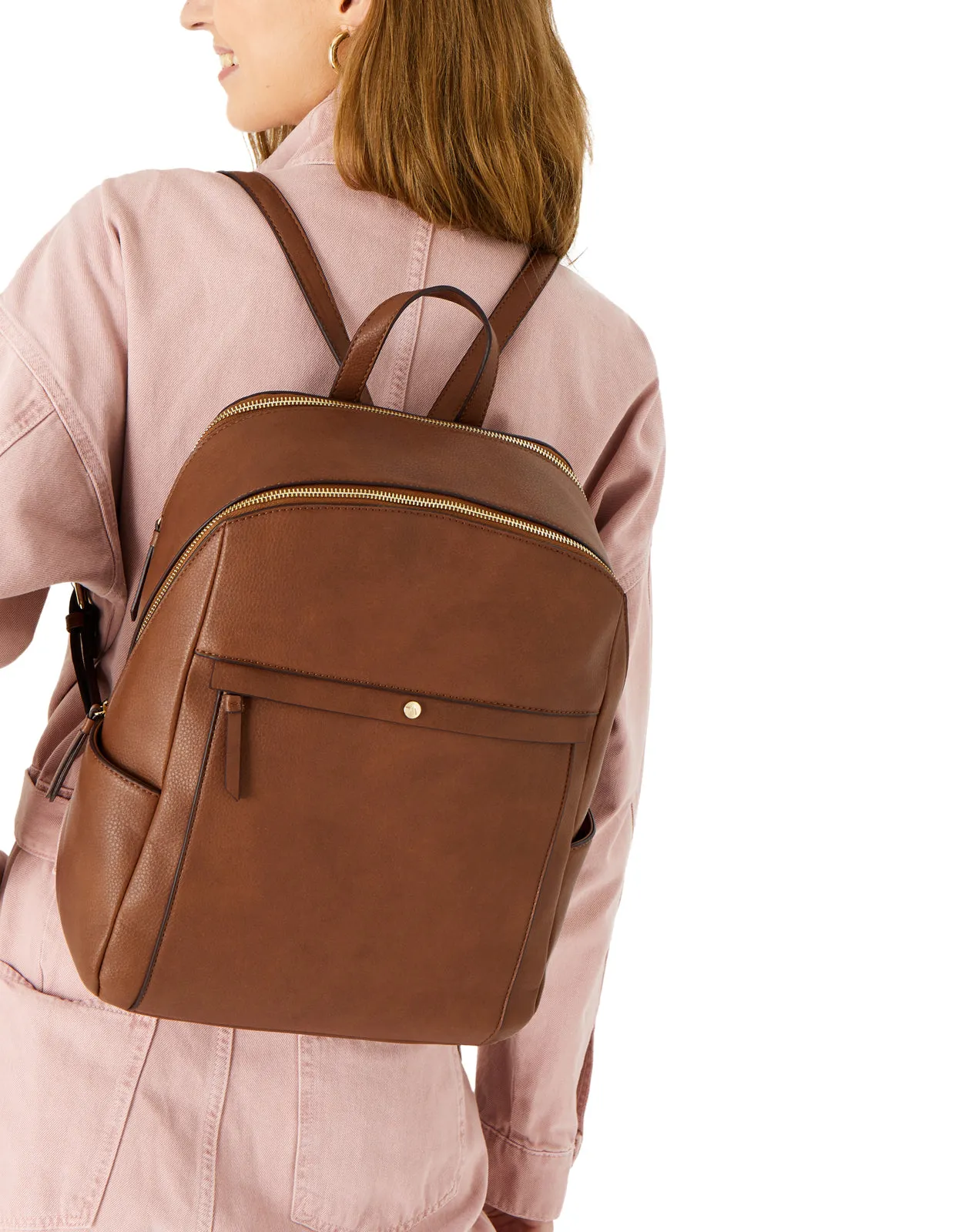 Accessorize London Women's Faux Leather Tan Sammy Backpack