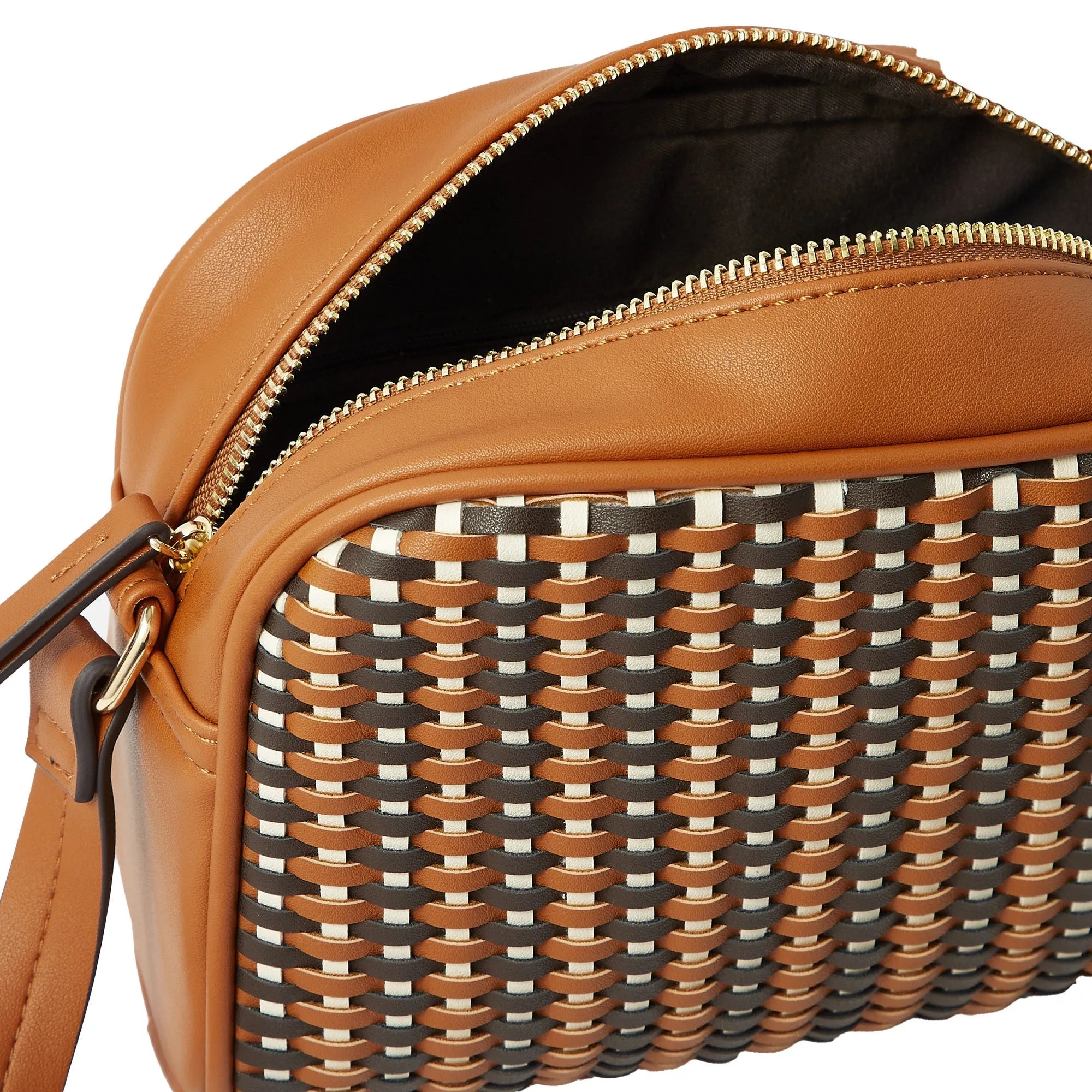 Accessorize London Women's Faux Leather Tan Woven cross body Sling bag