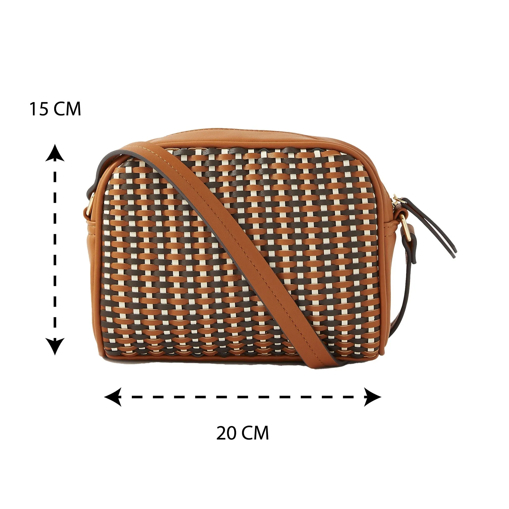 Accessorize London Women's Faux Leather Tan Woven cross body Sling bag