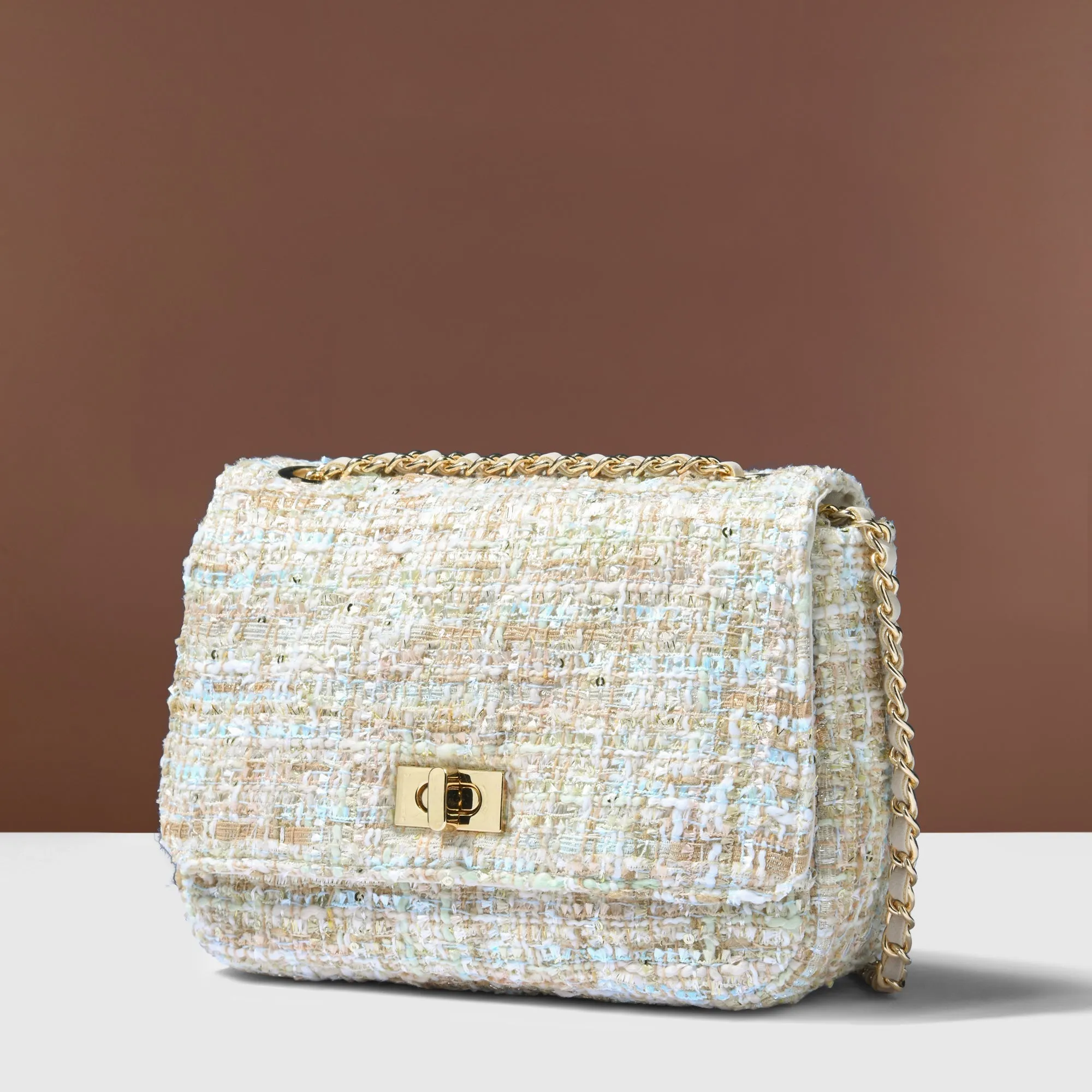 Accessorize London Women's Pastle Boucle Woven Twistlock Sling Bag