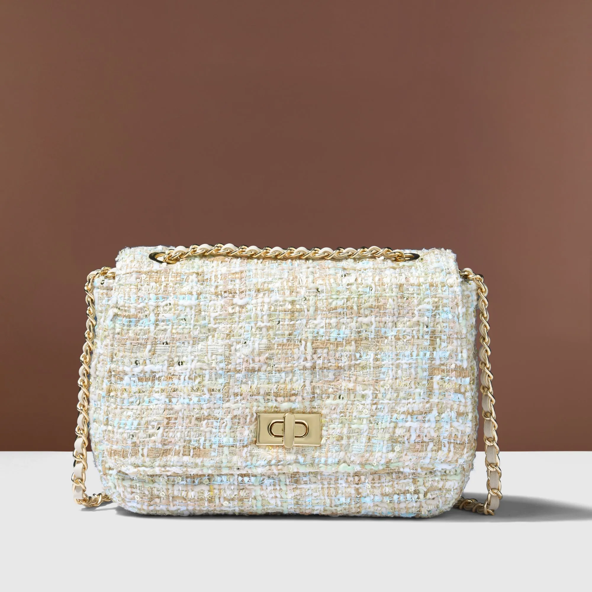 Accessorize London Women's Pastle Boucle Woven Twistlock Sling Bag