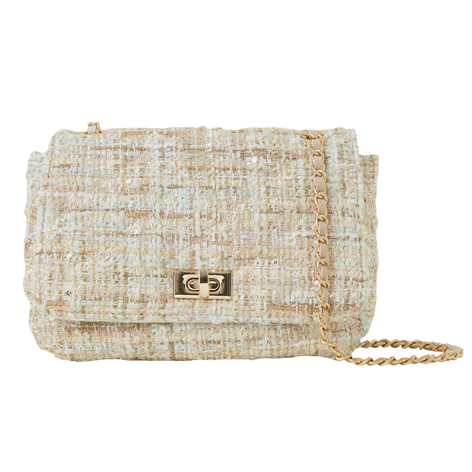 Accessorize London Women's Pastle Boucle Woven Twistlock Sling Bag