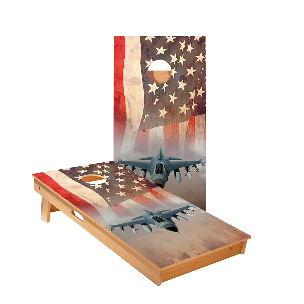 American Flag With Jet Star Cornhole Boards