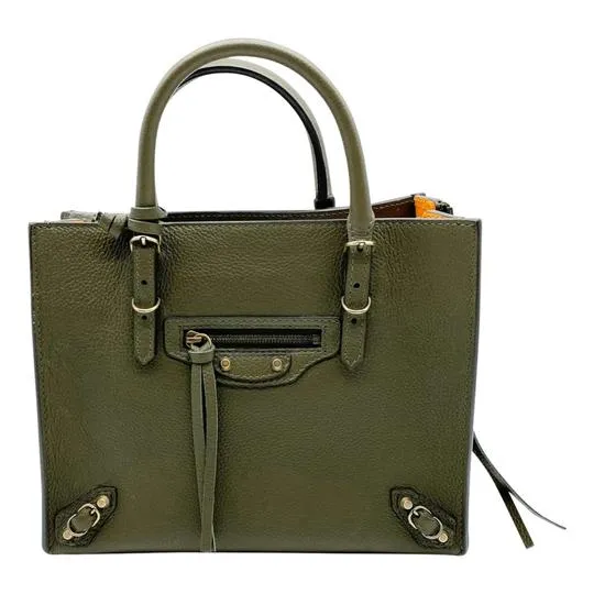 Balenciaga Papier Mini A4 Zip Around Vert Kaki Green Leather Shoulder Bag