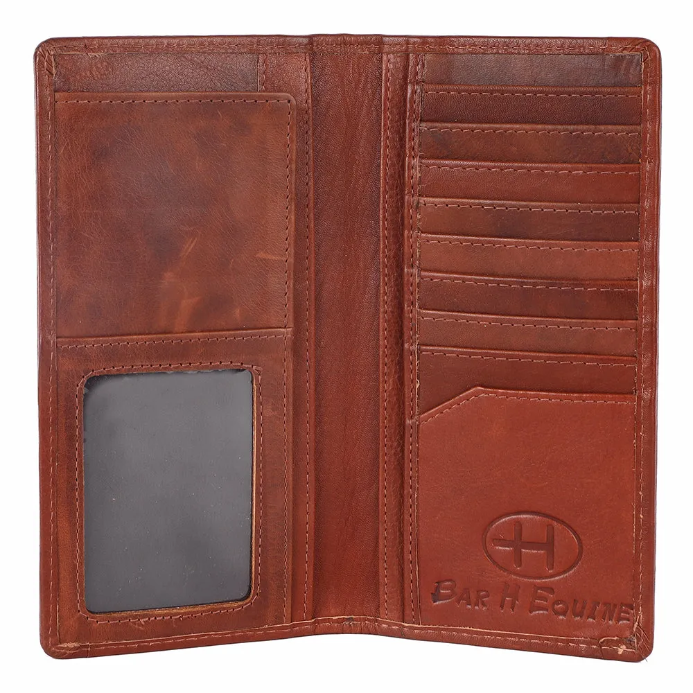 BAR H EQUINE Genuine Leather Hand Carved Rodeo Bifold Wallet For Men Women