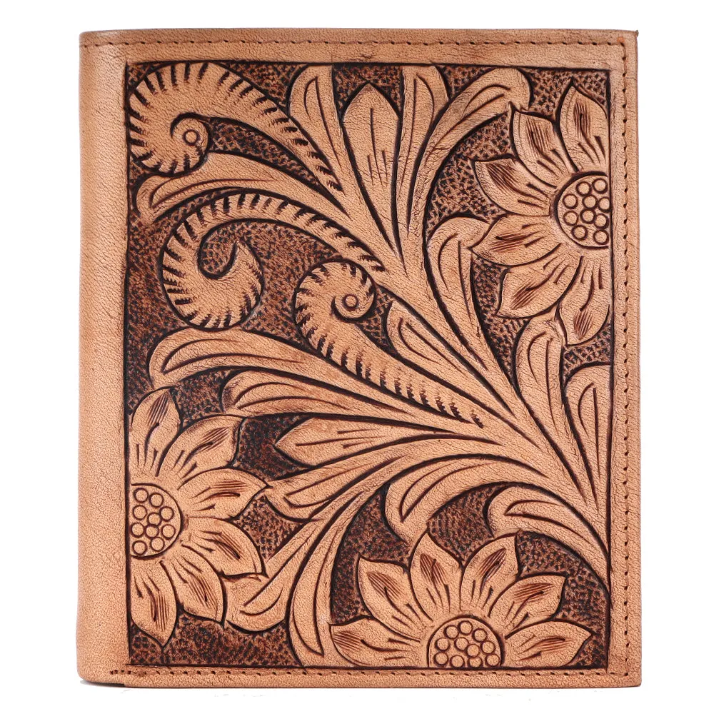 BAR H EQUINE Genuine Leather Hand Carved Rodeo Bifold Wallet For Men Women