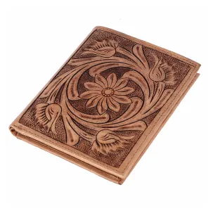 BAR H EQUINE Genuine Leather Hand Carved Rodeo Bifold Wallet For Men Women