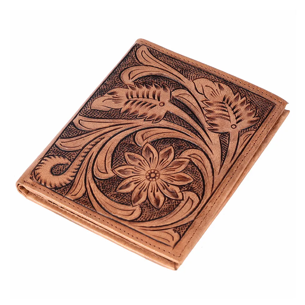 BAR H EQUINE Genuine Leather Hand Carved Rodeo Bifold Wallet For Men Women