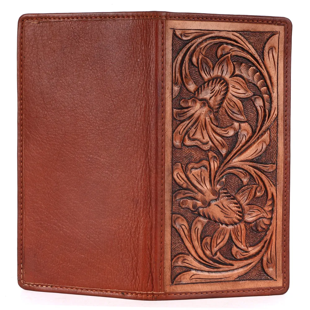 BAR H EQUINE Genuine Leather Hand Carved Rodeo Bifold Wallet For Men Women