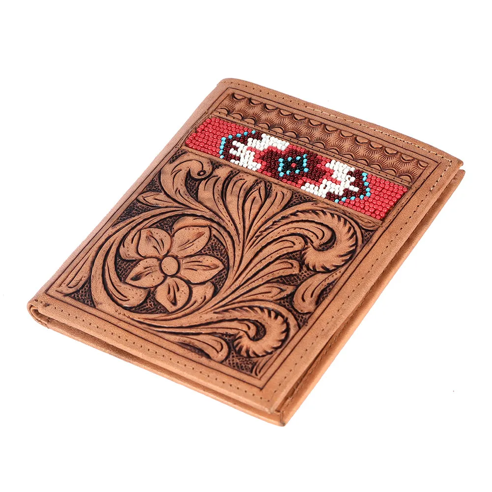 BAR H EQUINE Genuine Leather Hand Carved Rodeo Bifold Wallet For Men Women