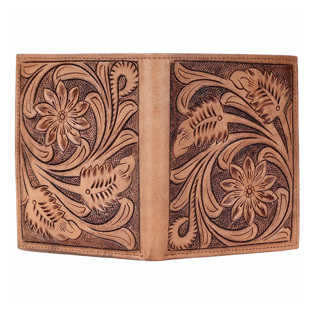 BAR H EQUINE Genuine Leather Hand Carved Rodeo Bifold Wallet For Men Women