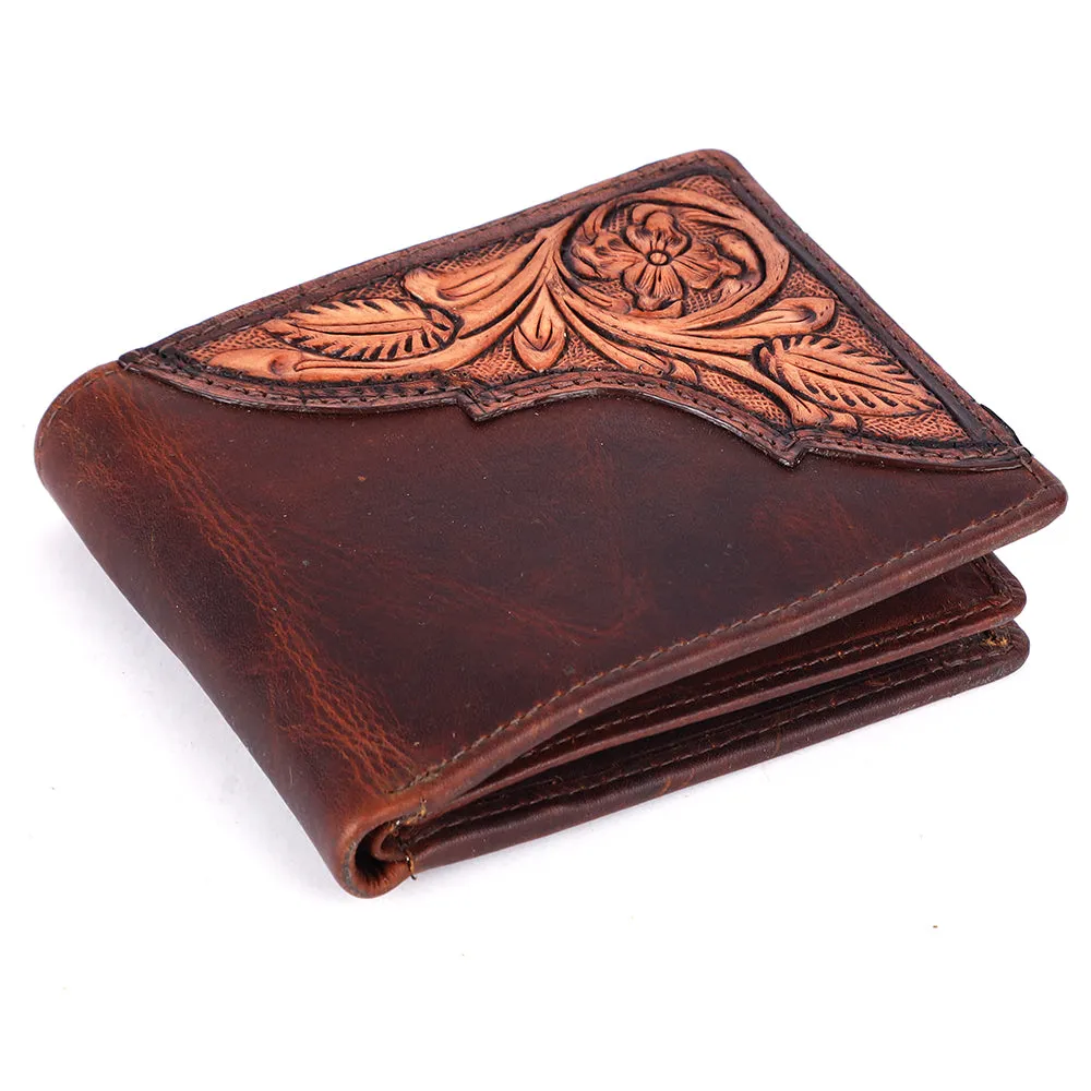 BAR H EQUINE Genuine Leather Hand Carved Rodeo Bifold Wallet For Men Women