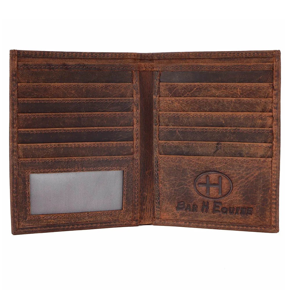 BAR H EQUINE Genuine Leather Hand Carved Rodeo Bifold Wallet For Men Women