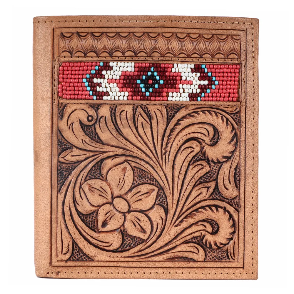 BAR H EQUINE Genuine Leather Hand Carved Rodeo Bifold Wallet For Men Women