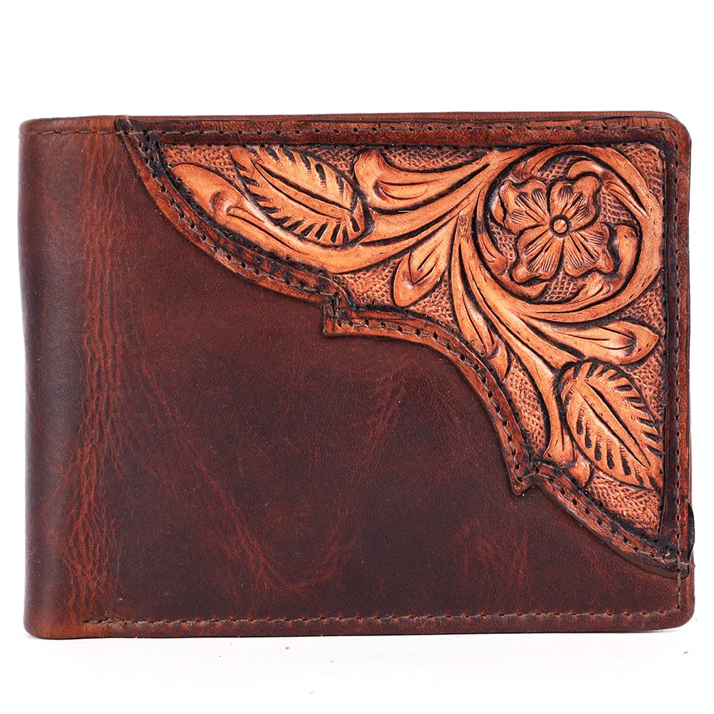 BAR H EQUINE Genuine Leather Hand Carved Rodeo Bifold Wallet For Men Women