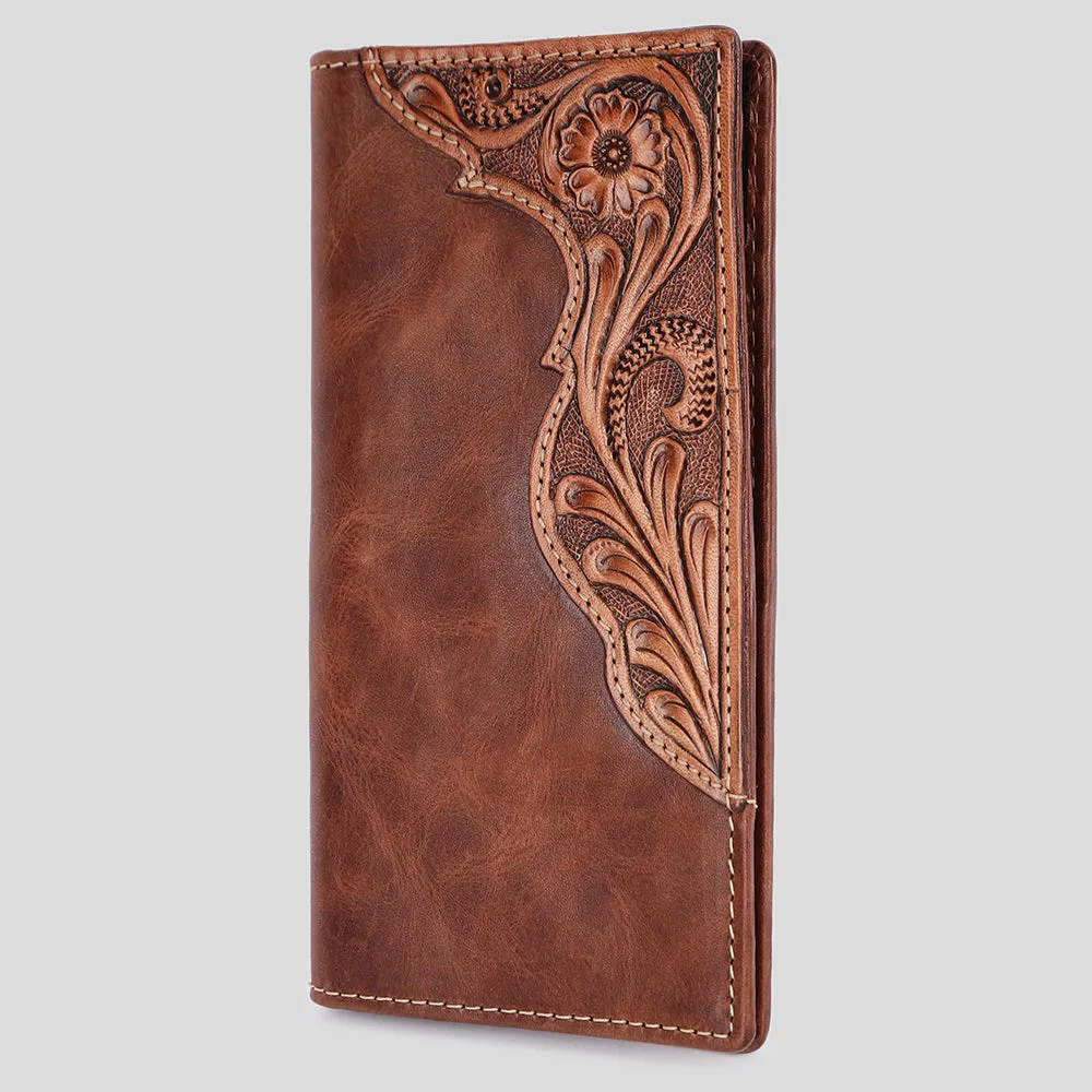 BAR H EQUINE Genuine Leather Hand Carved Rodeo Bifold Wallet For Men Women