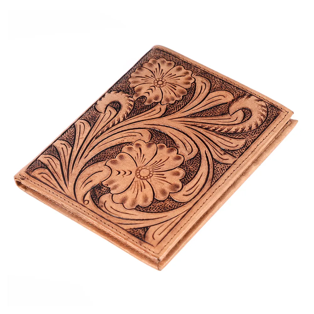 BAR H EQUINE Genuine Leather Hand Carved Rodeo Bifold Wallet For Men Women