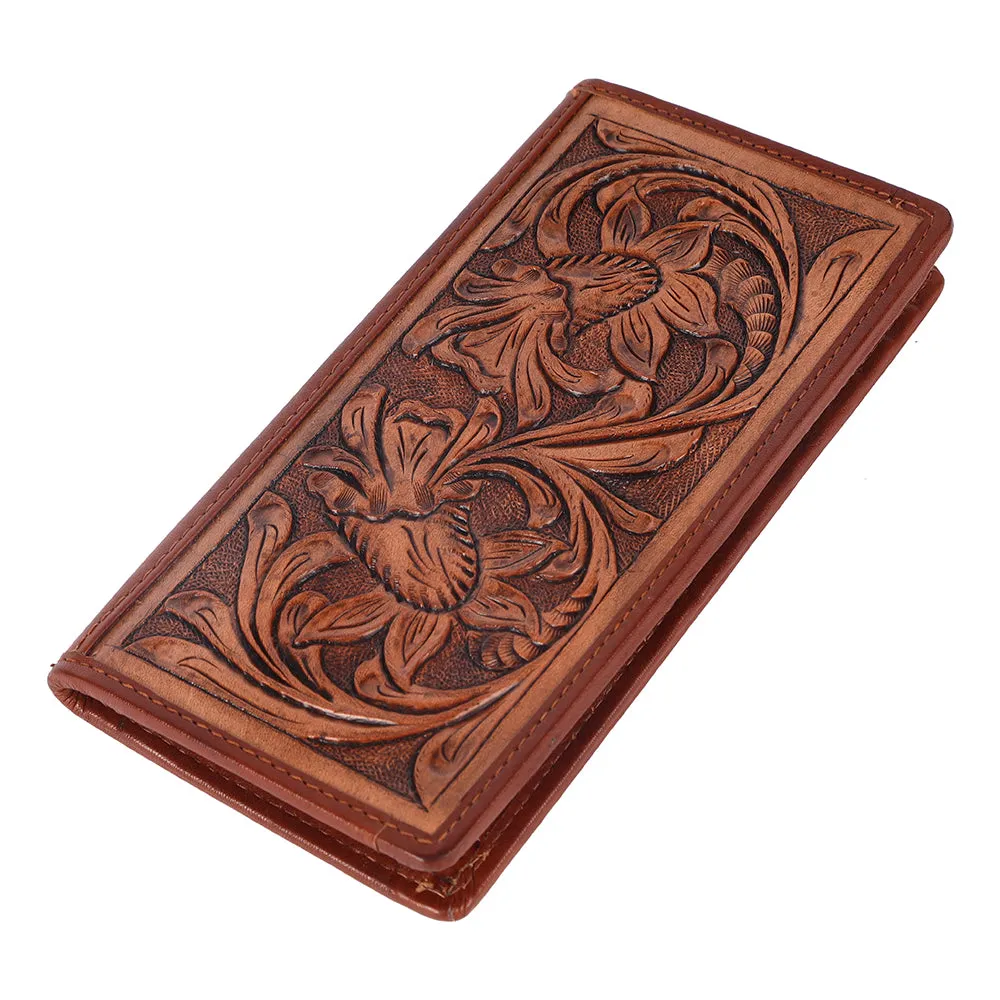 BAR H EQUINE Genuine Leather Hand Carved Rodeo Bifold Wallet For Men Women