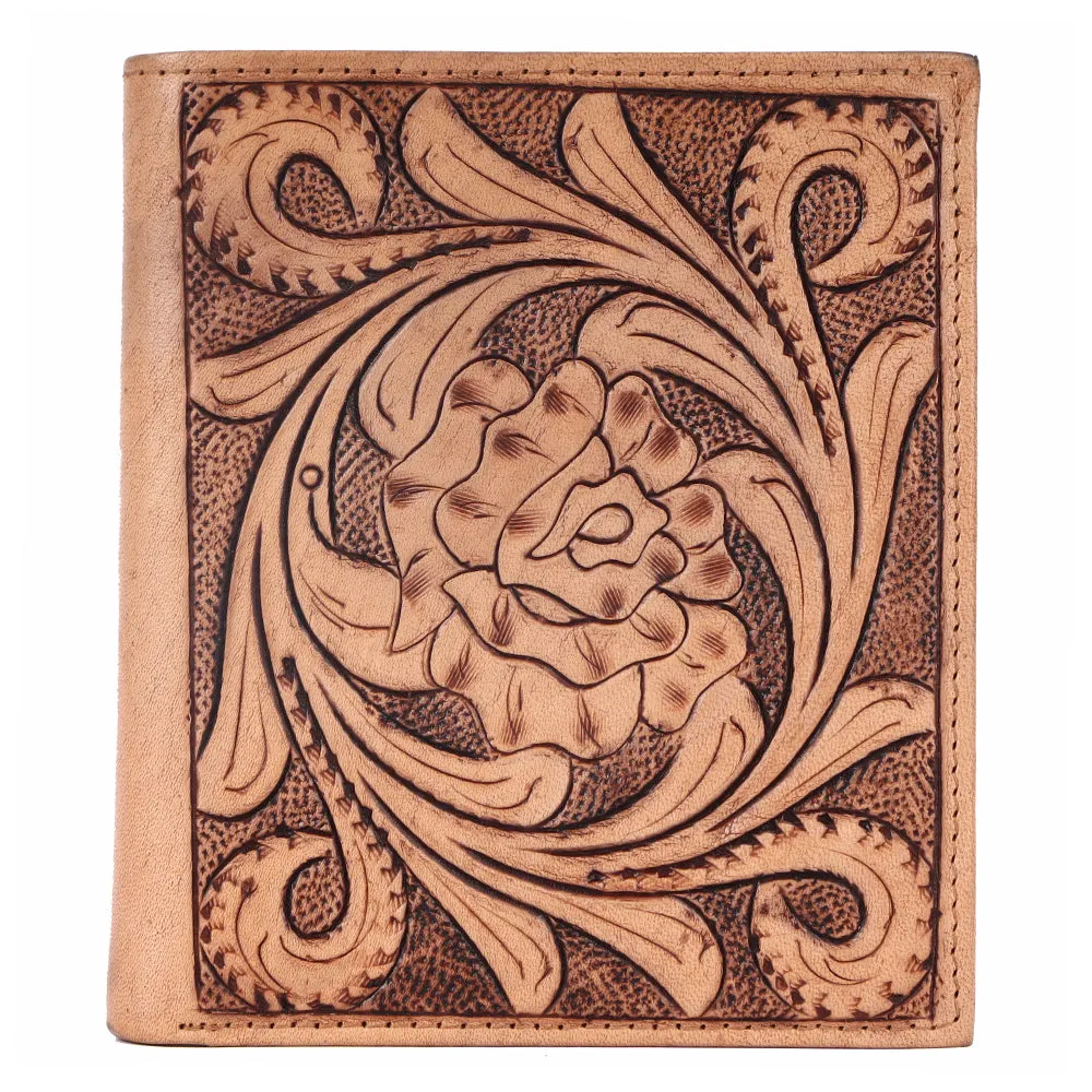 BAR H EQUINE Genuine Leather Hand Carved Rodeo Bifold Wallet For Men Women