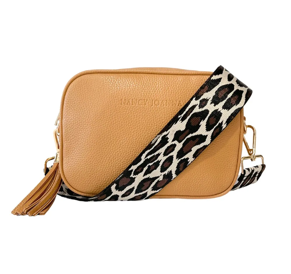 BLACK & CREAM LEOPARD PRINT CROSSBODY STRAP