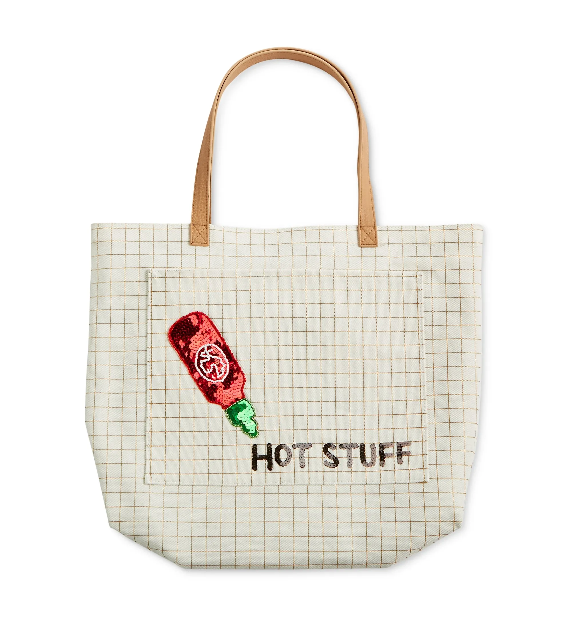 Bow & Drape "Hot Stuff" Extra-Large Tote, White Grid