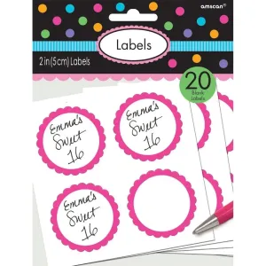 Bright Pink Scalloped Party Bag Labels - 20 Pkt