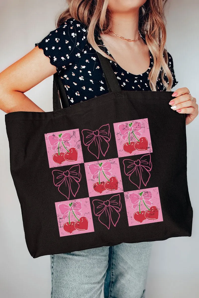 Cherry Love And Coquette Bows Canvas Jumbo Tote