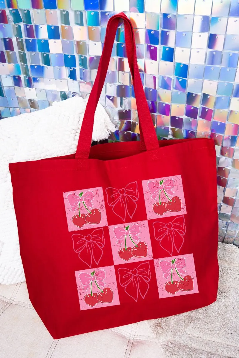 Cherry Love And Coquette Bows Canvas Jumbo Tote