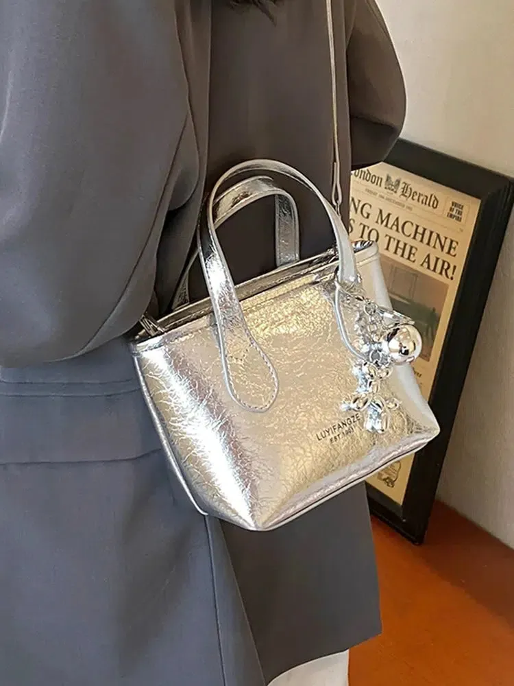 Chic Metallic Bucket Shaped Bag