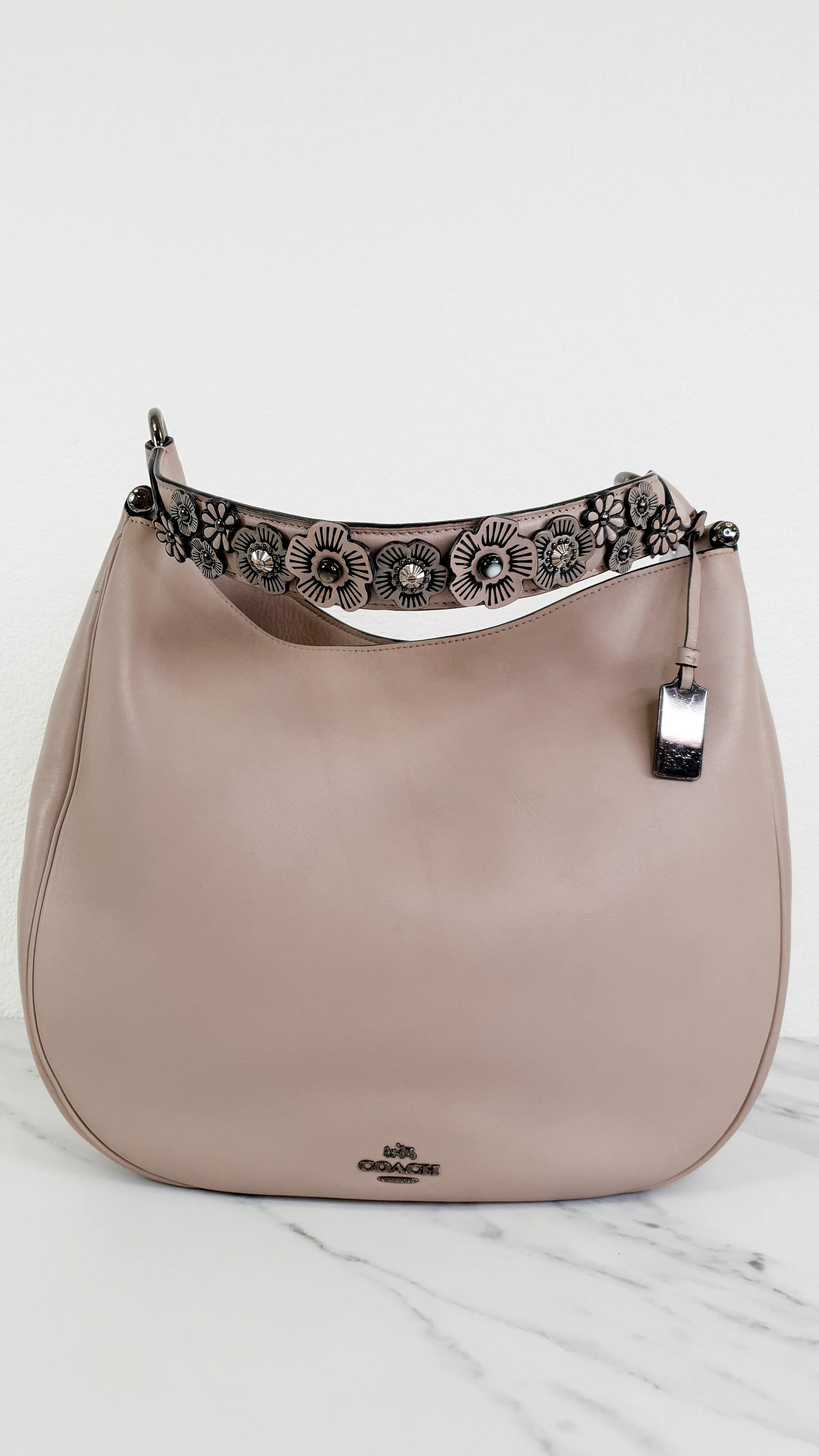 Coach Nomad Hobo in Grey Birch Taupe Willow with Tea Rose Details - Crossbody Shoulder Bag with - Coach 55543