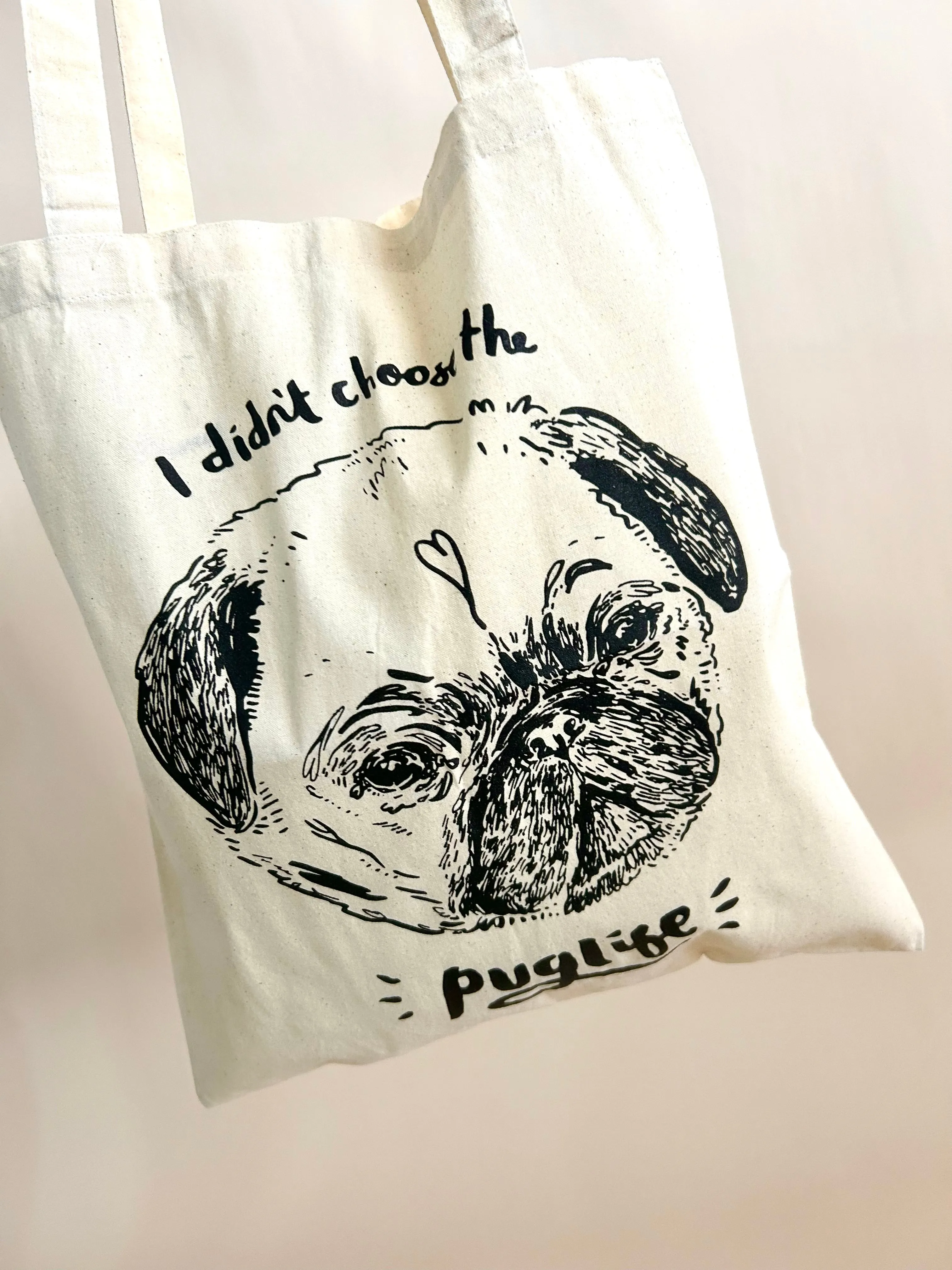 Cotton Tote bag for dog people: HelloHarriet Pug life