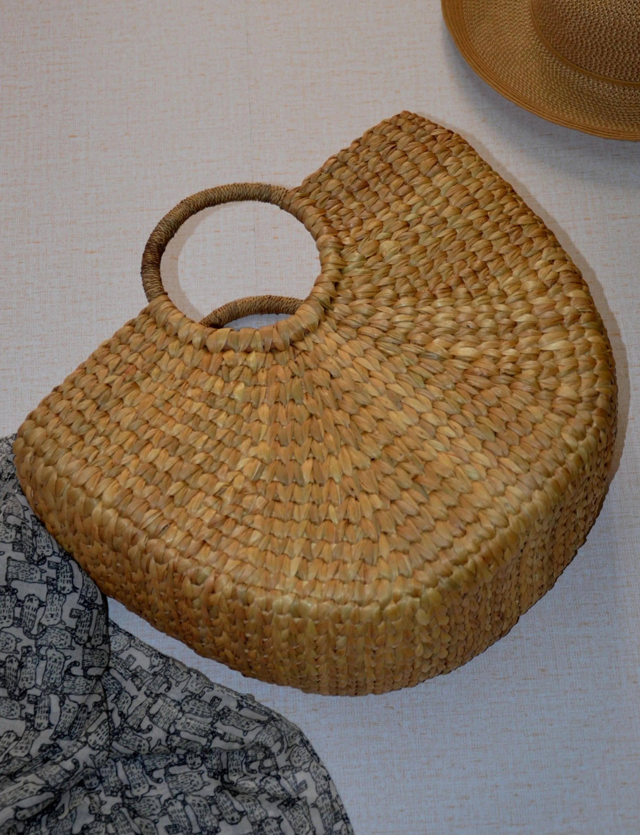 Dharini Water Hyacinth Half Moon Basket Bag (Natural)