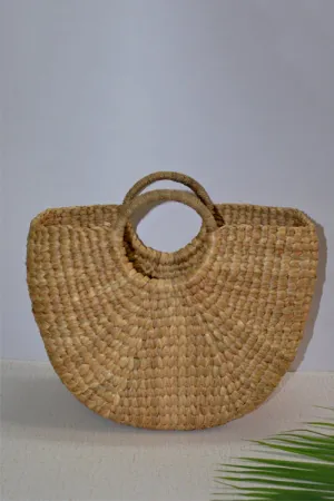 Dharini Water Hyacinth Half Moon Basket Bag (Natural)