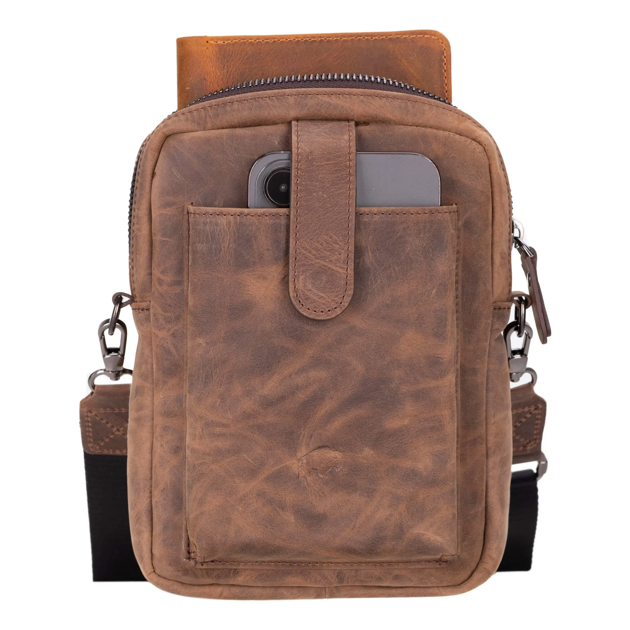 Dillon Crossbody Leather Bag, Distressed Coffee