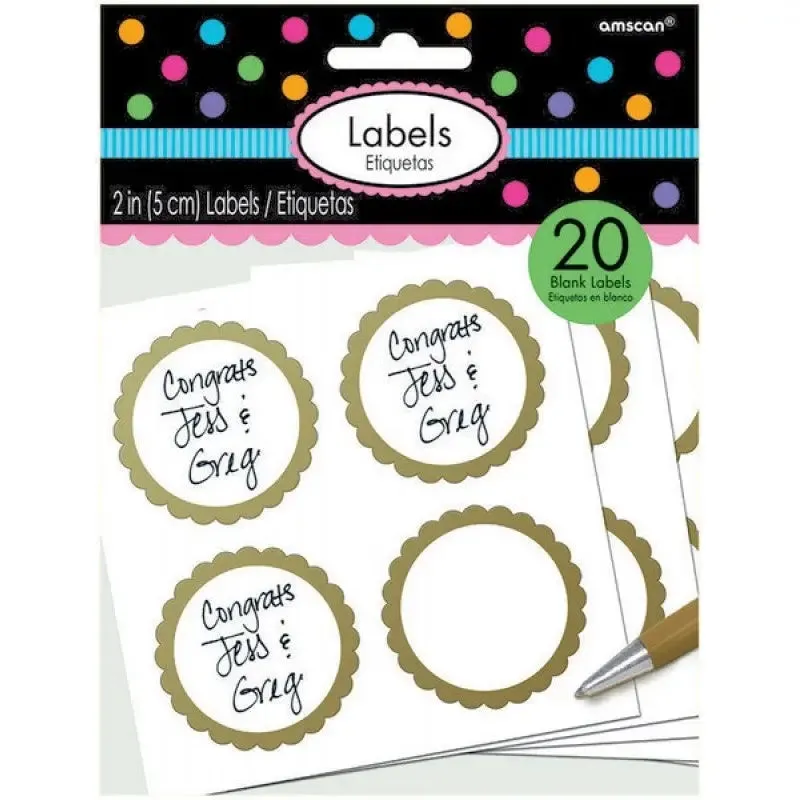 Gold  Scalloped Party Bag Labels - 20 Pkt