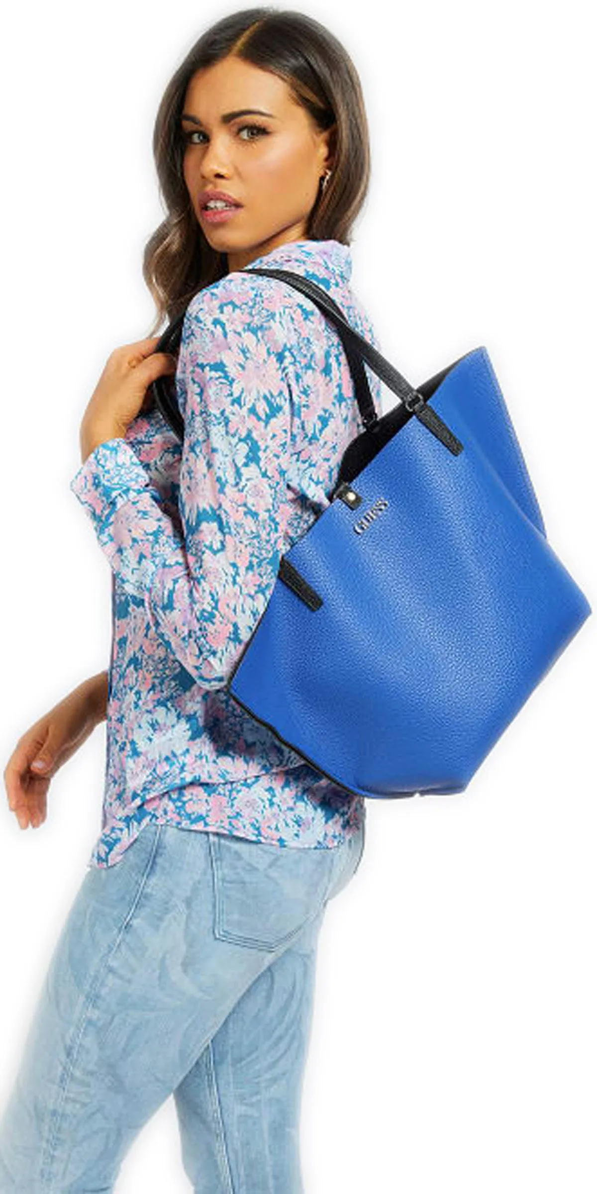 Guess Alby Toggle Tote In Black Blue For Women