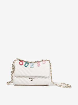 Guess Girls Logo Chain Crossbody Bag in White