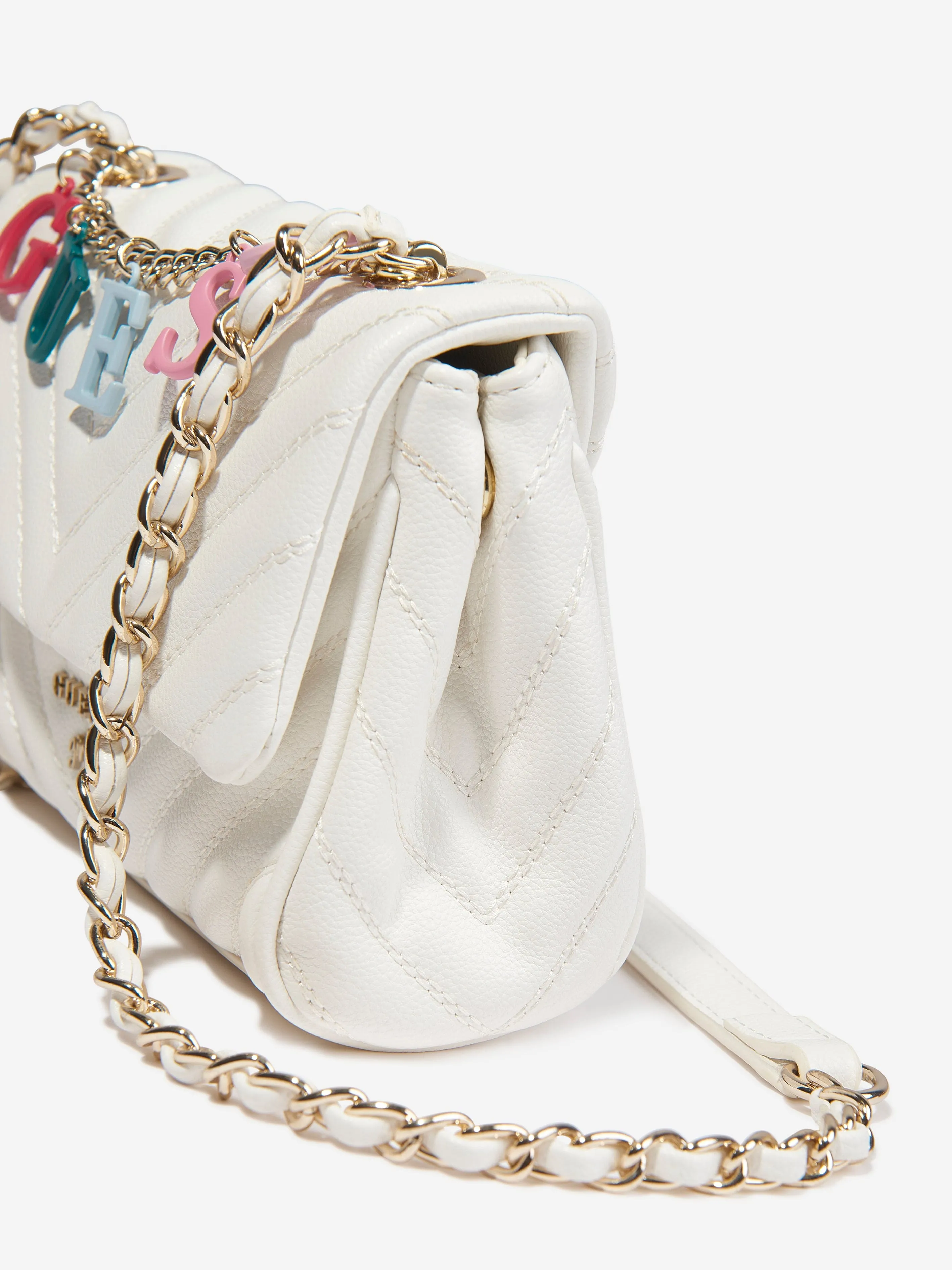 Guess Girls Logo Chain Crossbody Bag in White