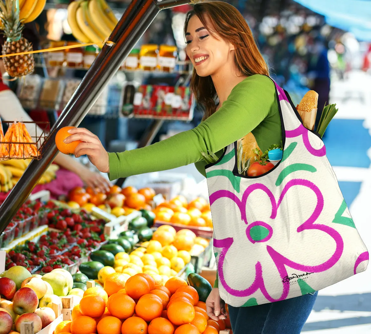 Linear Sixties Floral Grocery Bag