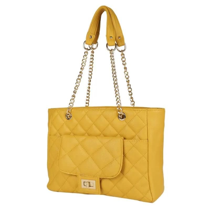 MINI WESST Women's Solid Yellow Synthetic Leather Tote Bag for Office, College and Party (MWHB093YL)