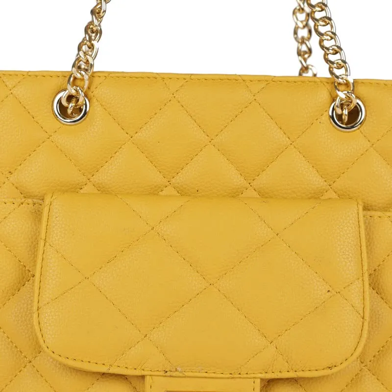 MINI WESST Women's Solid Yellow Synthetic Leather Tote Bag for Office, College and Party (MWHB093YL)