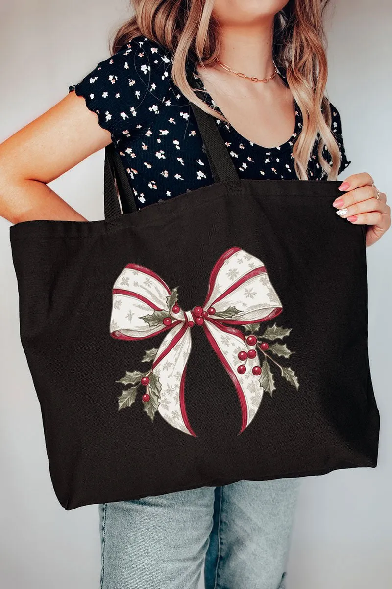 Mistletoe Moment Bow Canvas Jumbo Tote