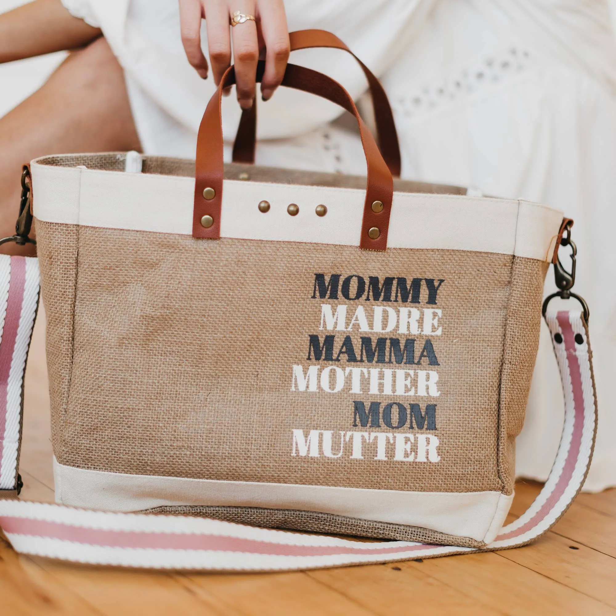 Moms For All Jute Crossbody Tote