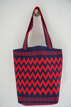 Navy & Red Patterned Tote