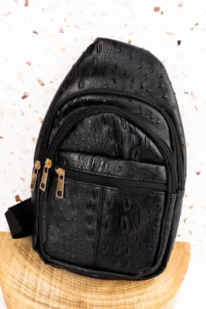 NGIL Black Small Faux Ostrich Rylee Sling Bag