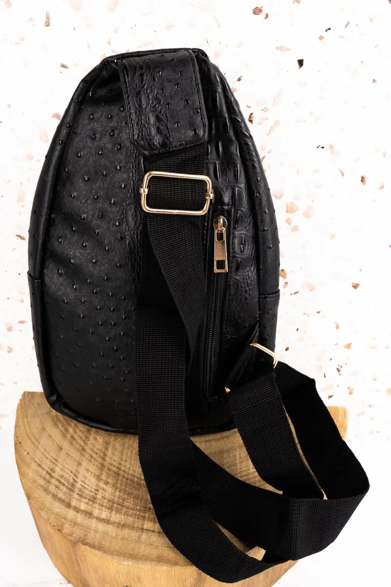 NGIL Black Small Faux Ostrich Rylee Sling Bag