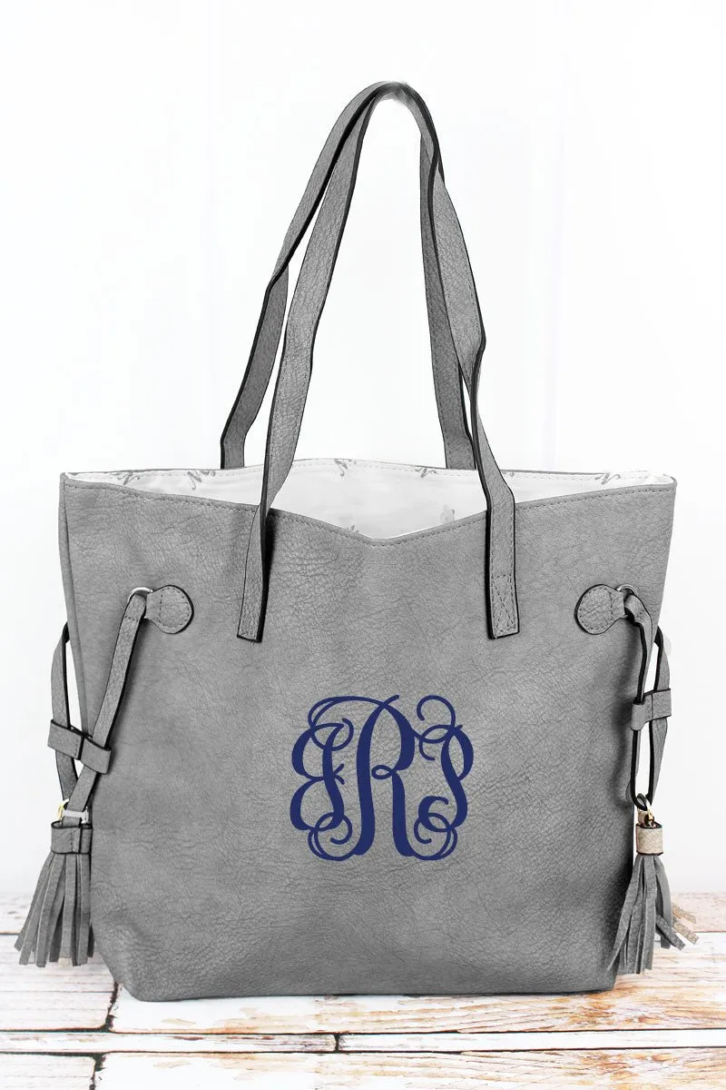 NGIL Gray Faux Leather Side Tassel Tote